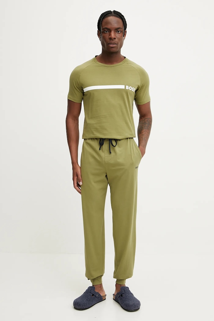 BOSS Spodnie lounge męskie bawełniane z elastanem Mix&Match Pants 50515305 zielony SS26