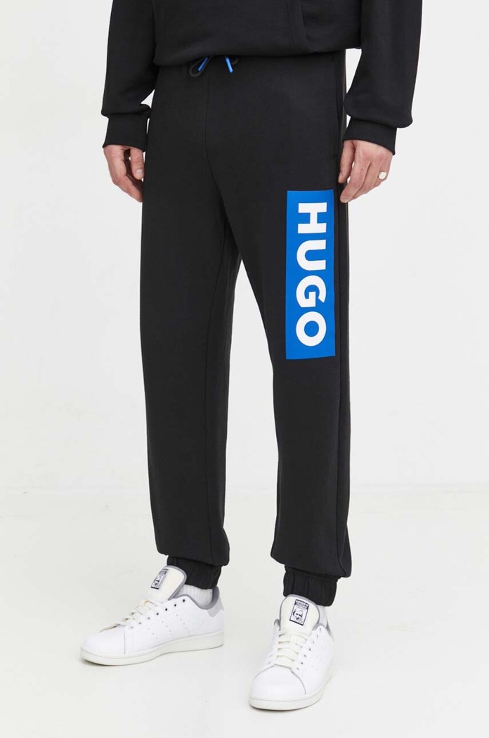 Βαμβακερό παντελόνι Hugo Blue San Jared-C στάμπα μαύρο 50522365