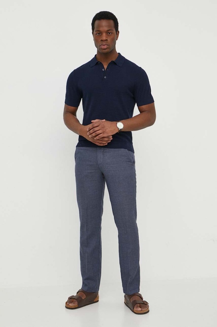 United Colors of Benetton spodnie lniane 4UTAUF03X niebieski SS24
