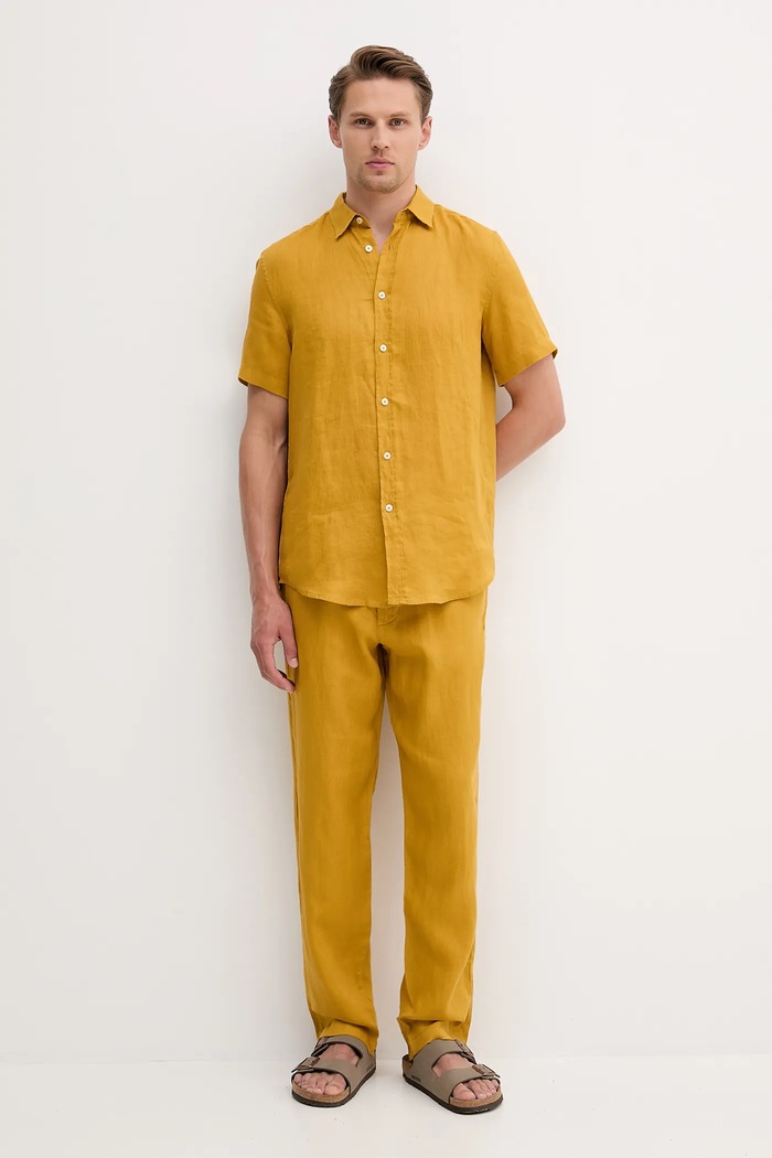United Colors of Benetton spodnie lniane 4AGHUF00M żółty SS25