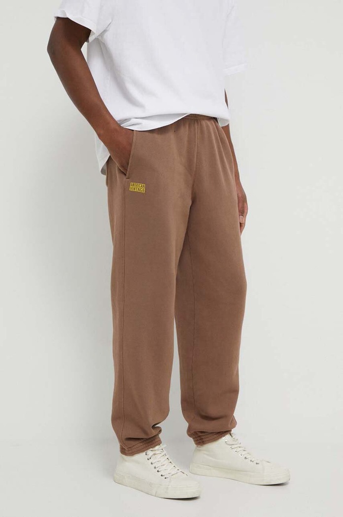 American Vintage Spodnie dresowe męskie bawełniane z elastanem JOGGING AMPLE brązowy MIZU05AE24