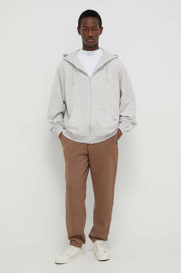 American Vintage Spodnie dresowe męskie bawełniane z elastanem JOGGING AMPLE MIZU05AE24 brązowy AW24
