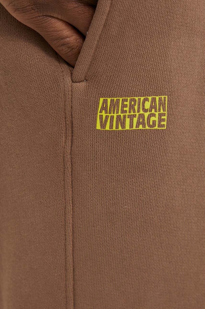 Spodnie dresowe męskie bawełniane z elastanem JOGGING AMPLE American Vintage MIZU05AE24 brązowy