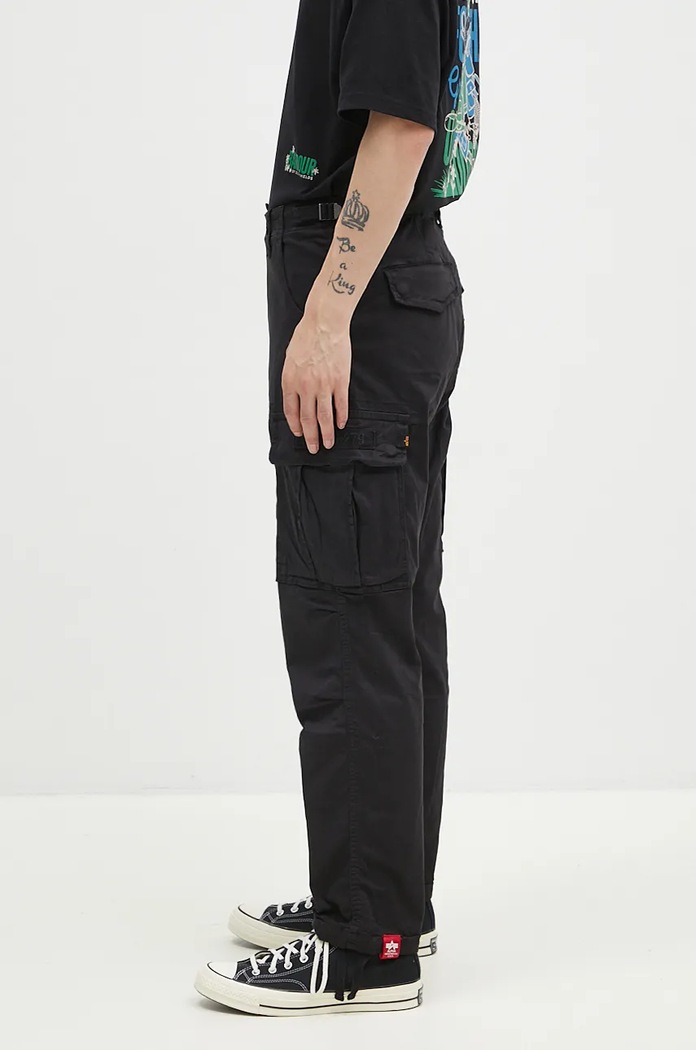 Alpha Industries spodnie cargo męskie bawełniane z elastanem Squad Pant 188202 czarny SS25