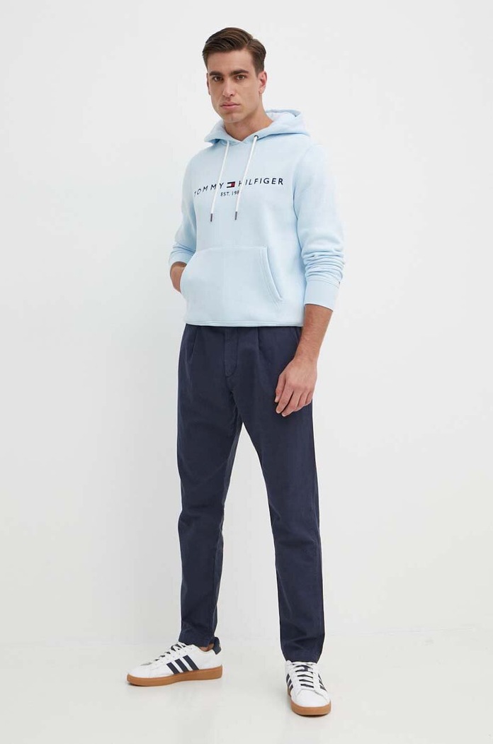 Tommy Hilfiger spodnie z domieszką lnu MW0MW33914 granatowy SS24