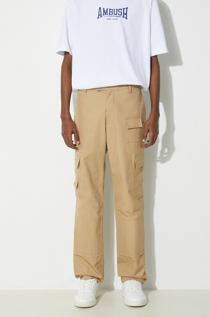 AMBUSH cotton trousers Slim Cargo Pants Tree straight brown BMCF001S24FAB0016262