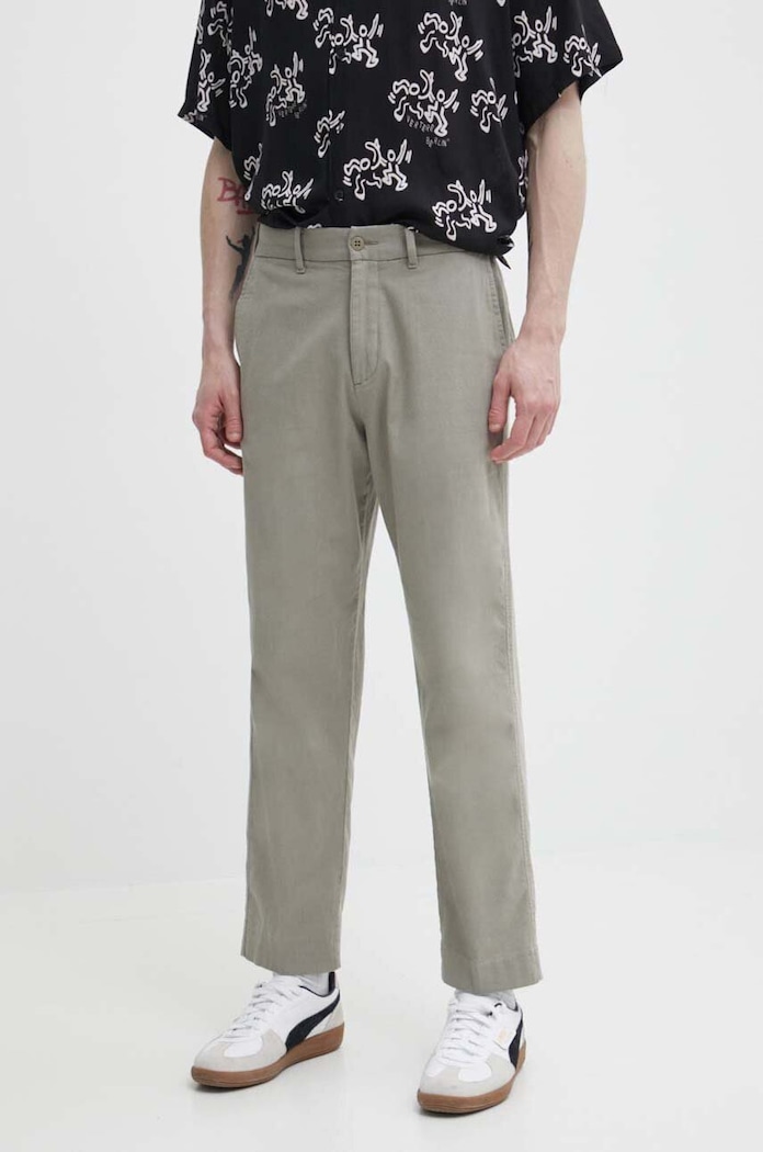 Abercrombie & Fitch spodnie z domieszką lnu z elastanem zielony KI130.4037.332