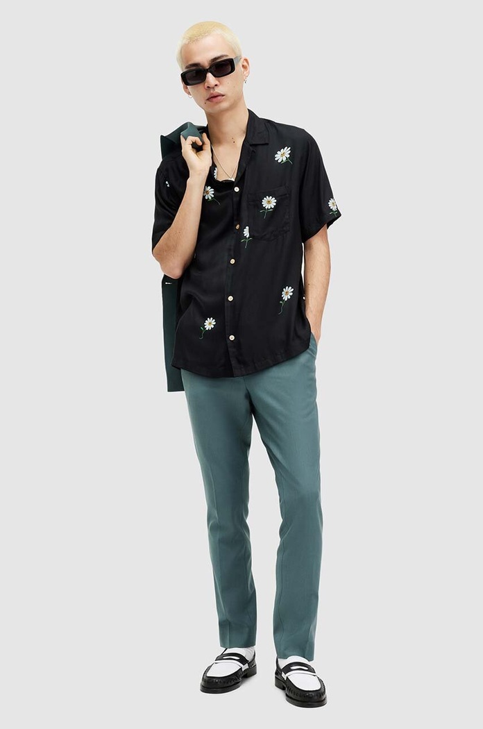 Vlnené nohavice AllSaints MOAD TROUSER s prímesou vlny tyrkysová MM514Z