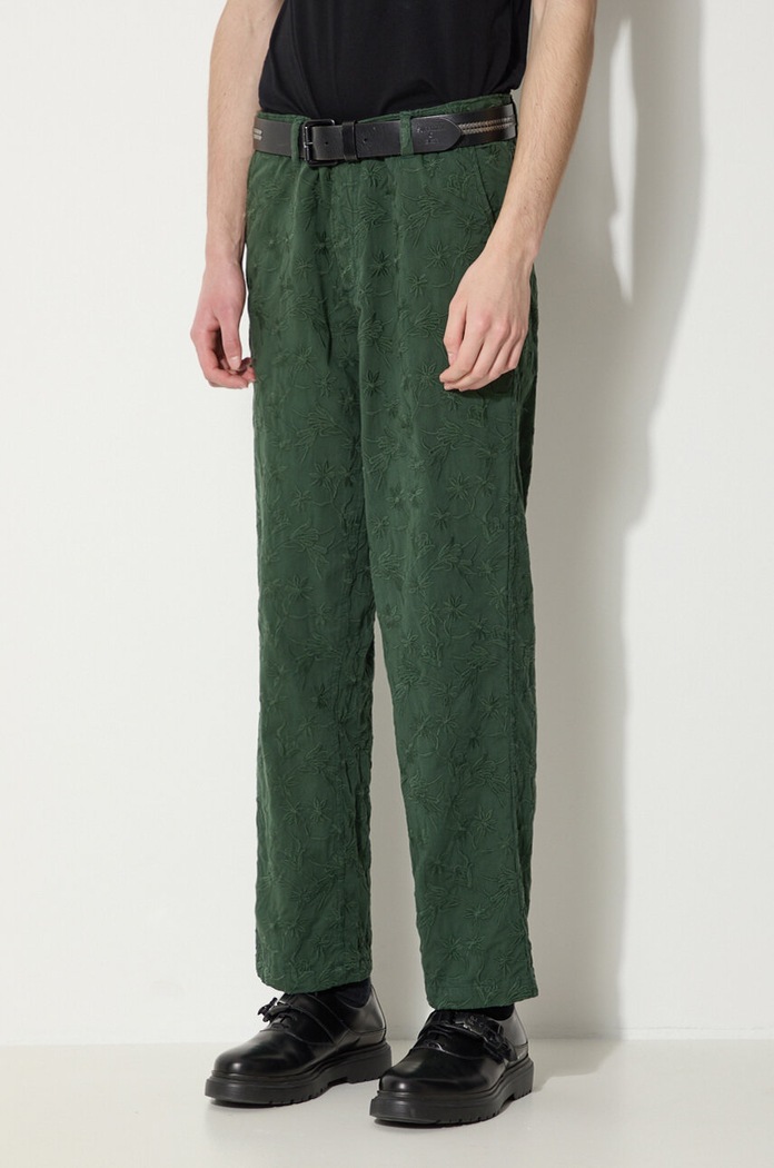 Corridor pantaloni de bumbac Floral Embroidered Trouser verde TR0076