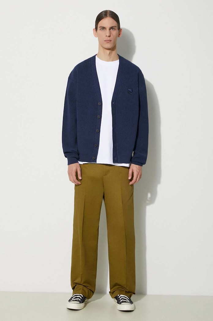 Bavlněné kalhoty Maison Kitsuné Relaxed Chino MM01106WW0078 zelená AW24