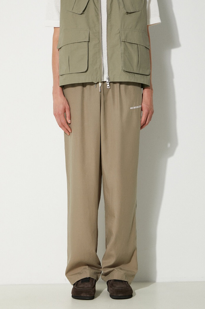 MKI MIYUKI ZOKU spodnie Tencel Trousers tkanina zielony TENCEL.TROUSERS