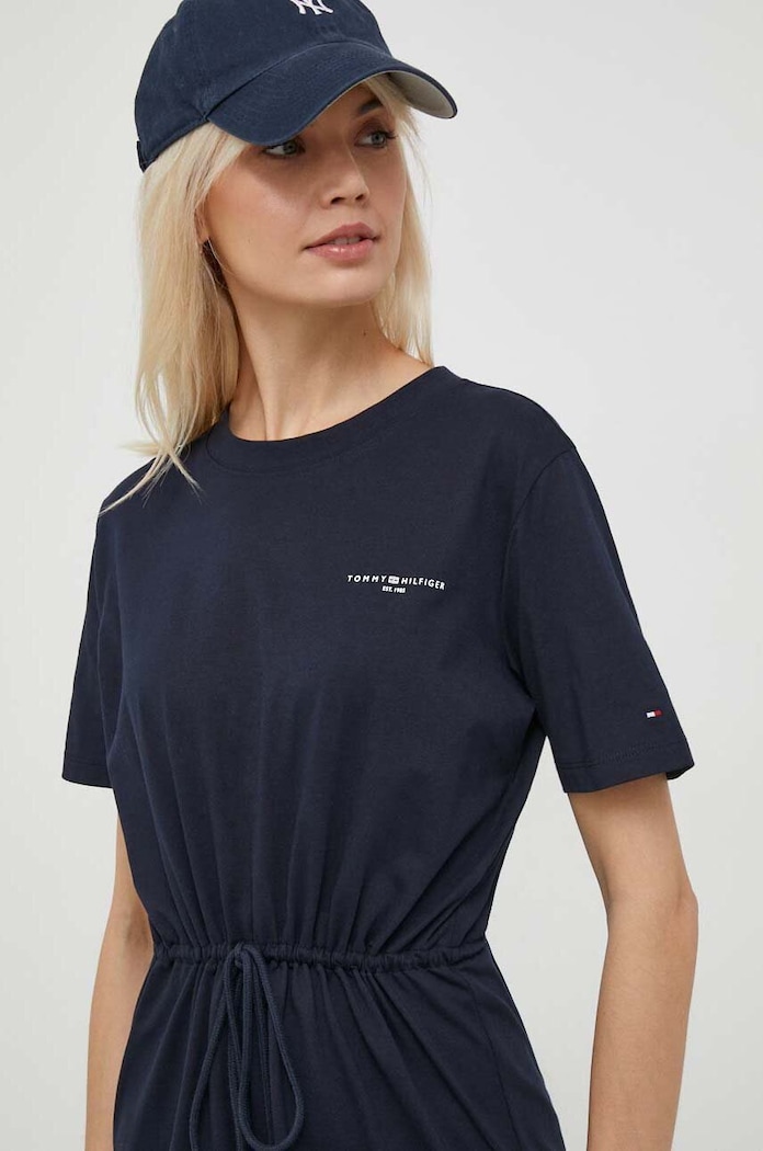 Bavlněné šaty Tommy Hilfiger námořnická modř WW0WW40734