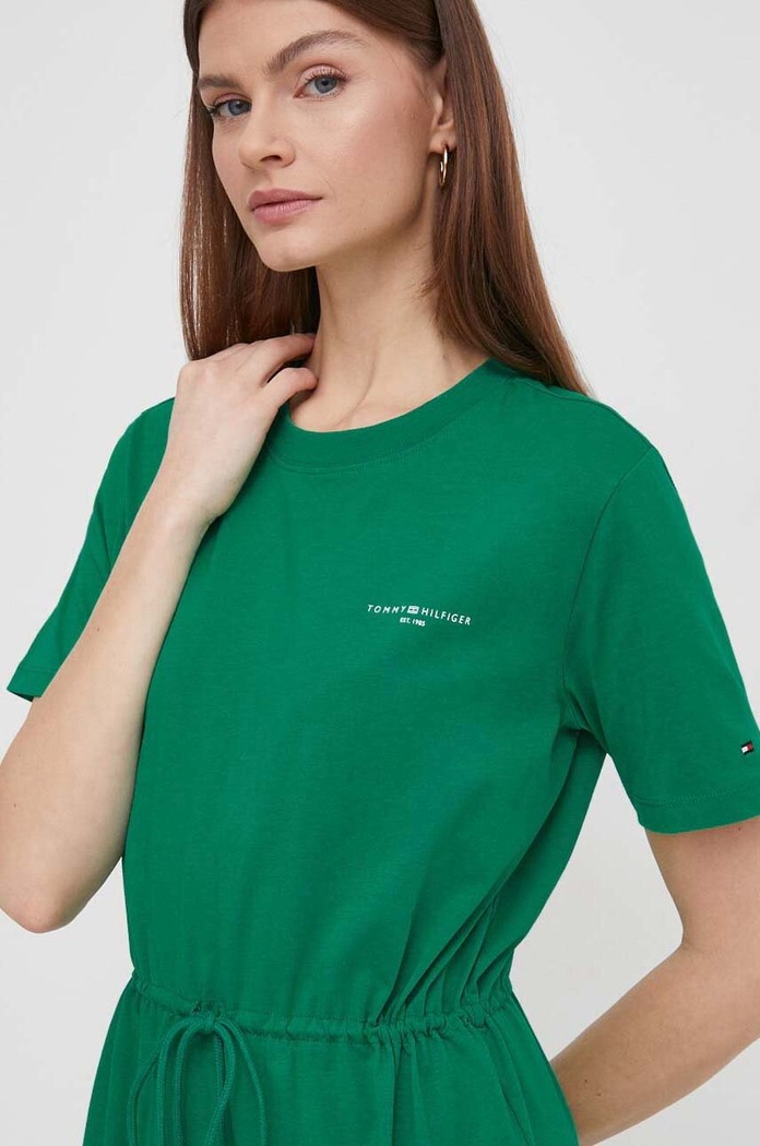 Bombažna obleka Tommy Hilfiger zelena WW0WW40734