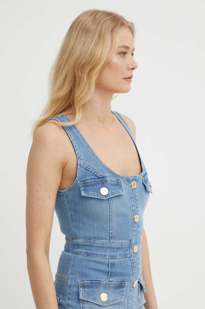 Rochie din denim Elisabetta Franchi AJ36S41E2 albastru