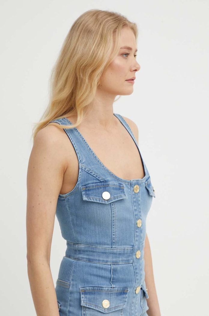 Rochie din denim Elisabetta Franchi AJ36S41E2 albastru