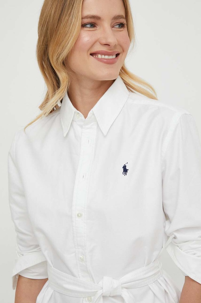 Βαμβακερό φόρεμα Polo Ralph Lauren λευκό 211928804