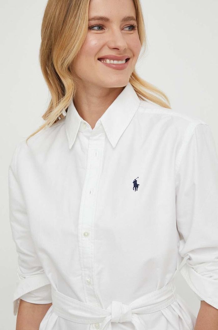 Βαμβακερό φόρεμα Polo Ralph Lauren λευκό 211928804