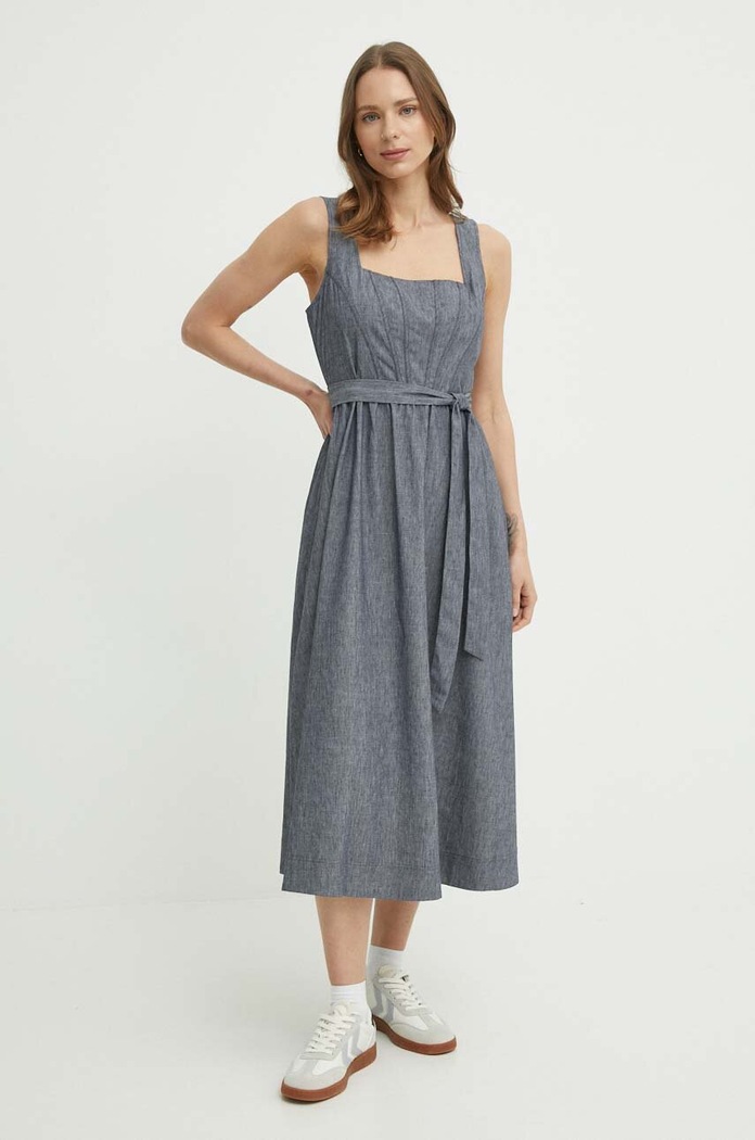 Šaty s příměsí lnu Dkny midi šedá DD4B5715