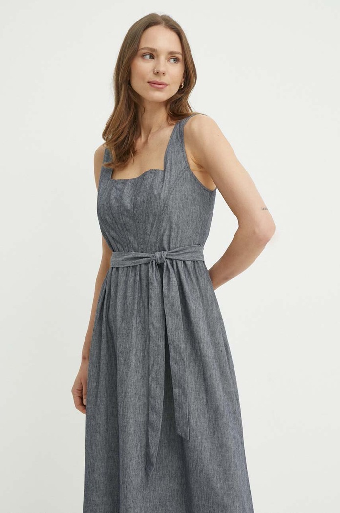 Šaty s příměsí lnu Dkny DD4B5715 šedá SS24
