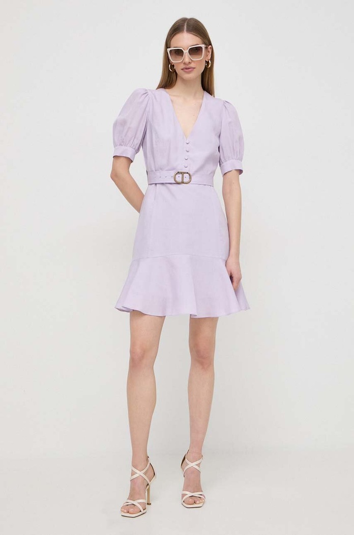Twinset sukienka z domieszką lnu 241TP2521 fioletowy SS24