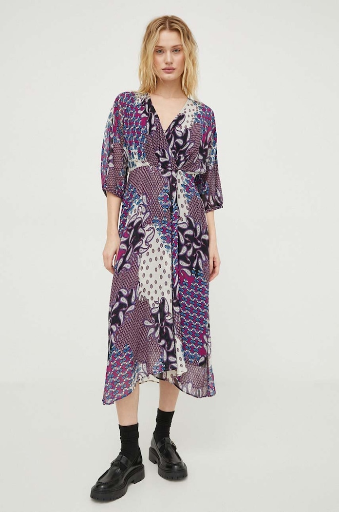 BA&SH rochie din amestec de matase mini violet 1E24BLAK