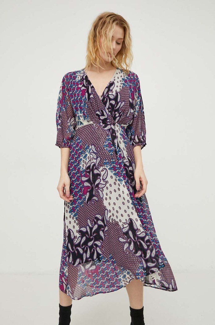 BA&SH rochie din amestec de matase 1E24BLAK violet SS24