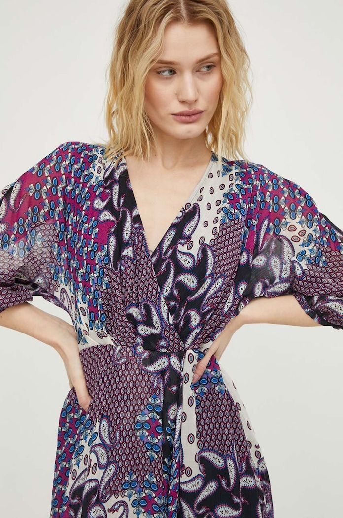 BA&SH rochie din amestec de matase violet 1E24BLAK
