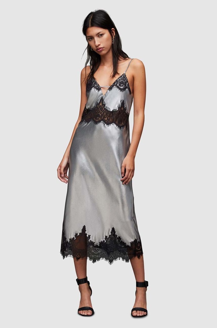 Šaty AllSaints Ophelia midi šedá WD222Z