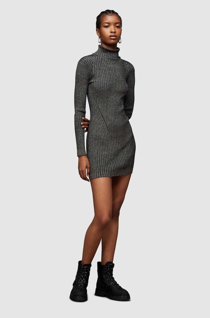 Obleka AllSaints Juliette siva WD269Z