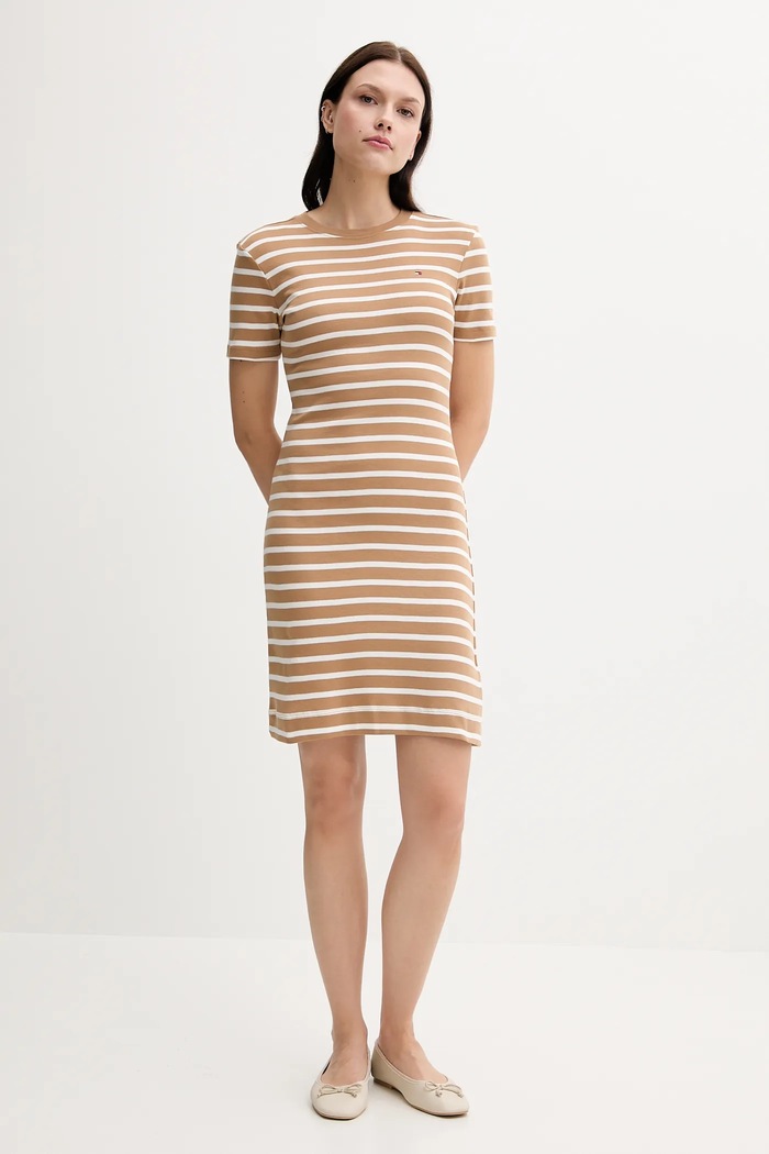Bavlněné šaty Tommy Hilfiger WW0WW42721 béžová AW25