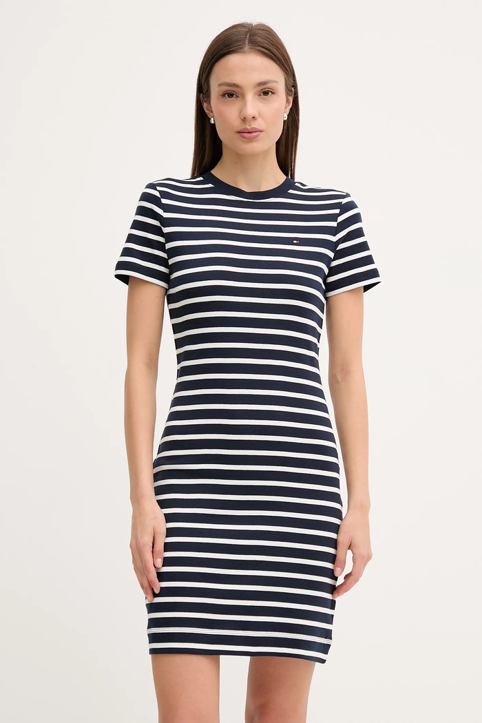 Bombažna obleka Tommy Hilfiger mornarsko modra WW0WW42721