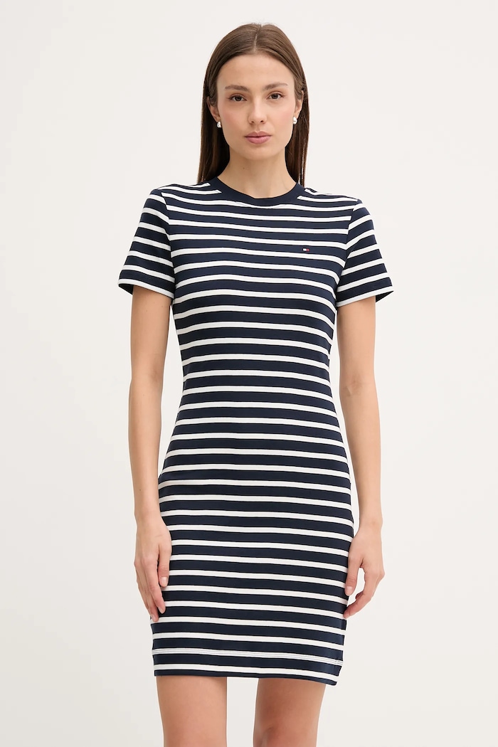 Bombažna obleka Tommy Hilfiger mornarsko modra WW0WW42721