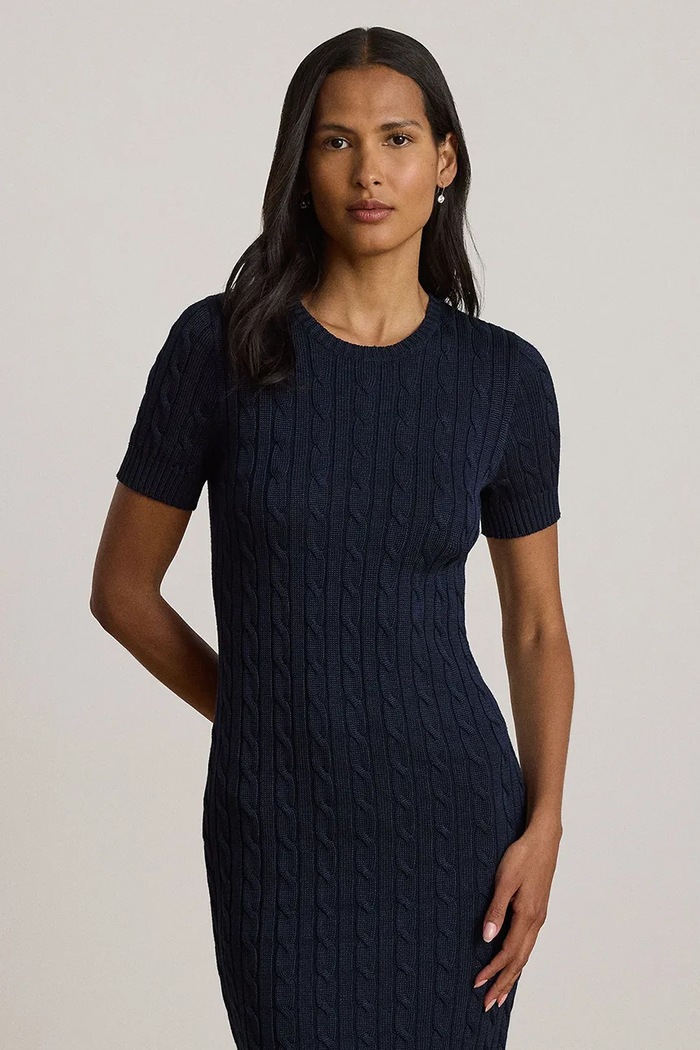 Odzież Lauren Ralph Lauren sukienka sweterkowa z bawełną 200933251 granatowy