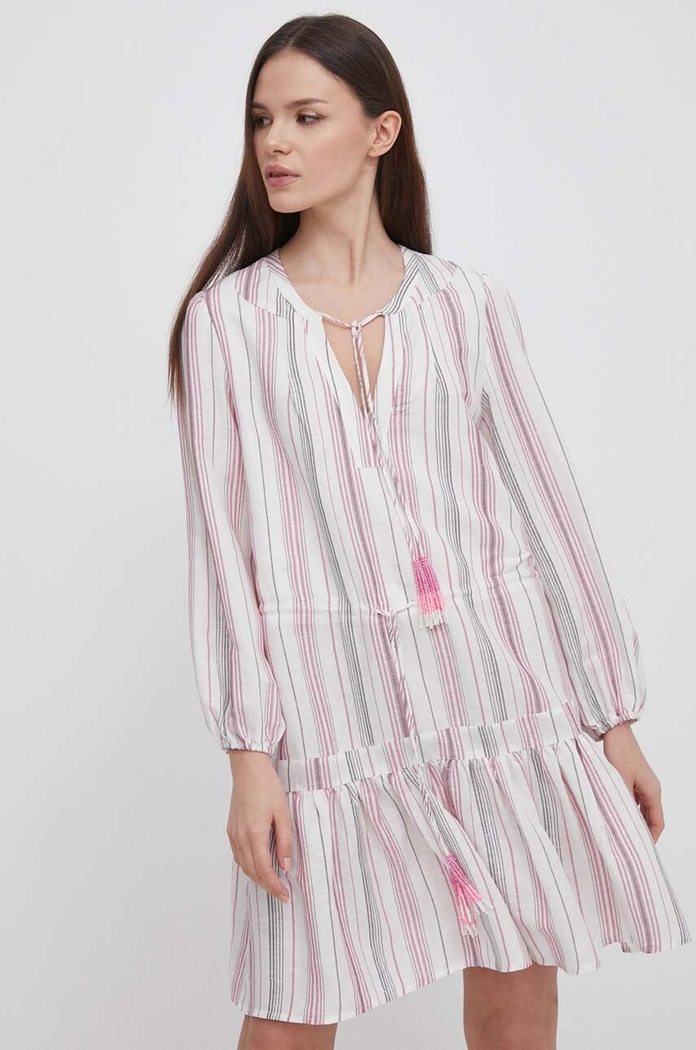Šaty lněné Pepe Jeans DEBBIE mini vícebarevná PL953497