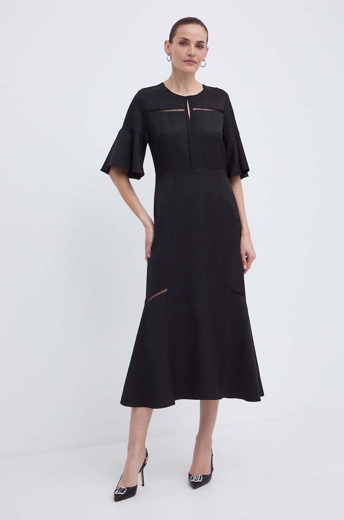 BOSS rochie din amestec de in midi negru 50512807