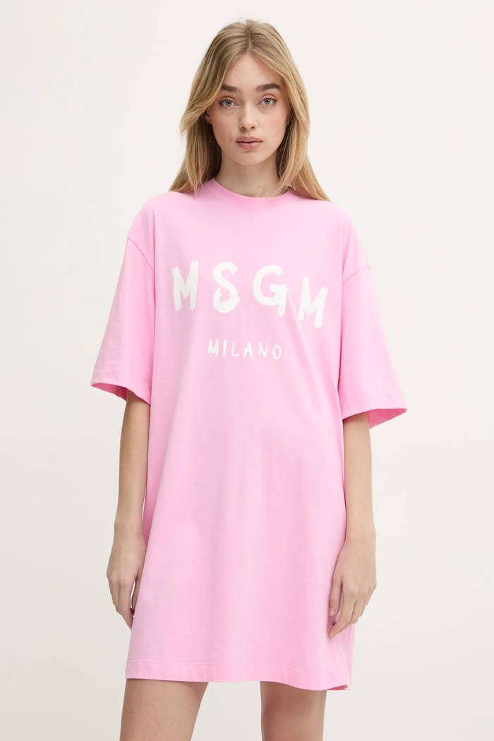 Bavlněné šaty MSGM 2000MDA510.200002 růžová AA00