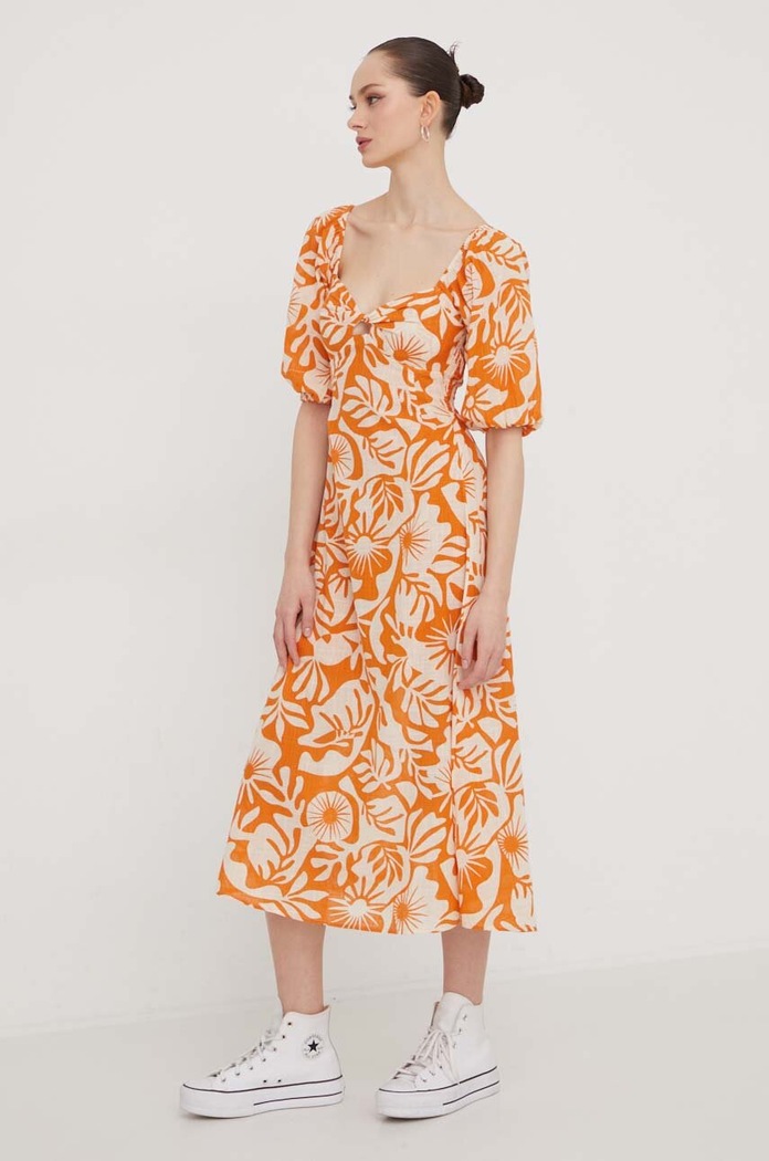 Bavlněné šaty Billabong Paradise ABJWD00664 oranžová SS24