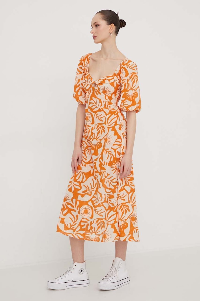 Bavlněné šaty Billabong Paradise ABJWD00664 oranžová SS24
