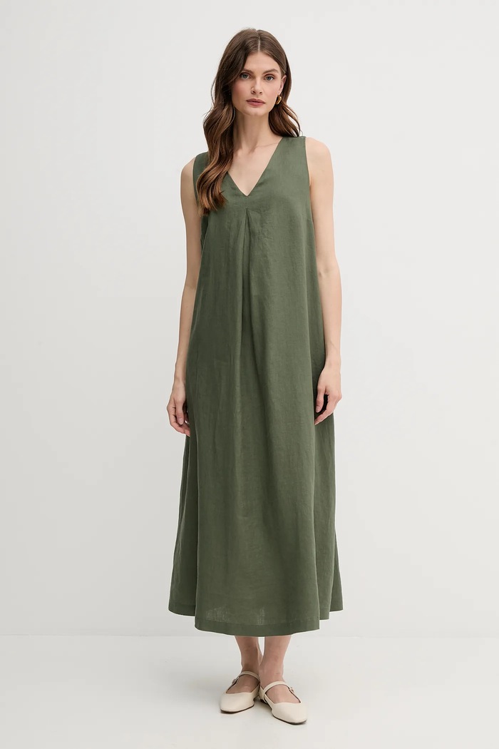 United Colors of Benetton sukienka lniana zielony 4AGHDV07C