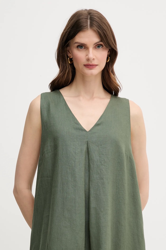 United Colors of Benetton sukienka lniana zielony 4AGHDV07C