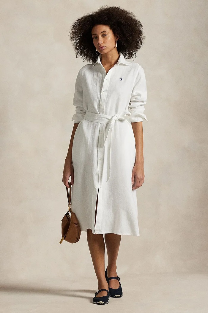 Polo Ralph Lauren rochie din in fixat alb 211943992