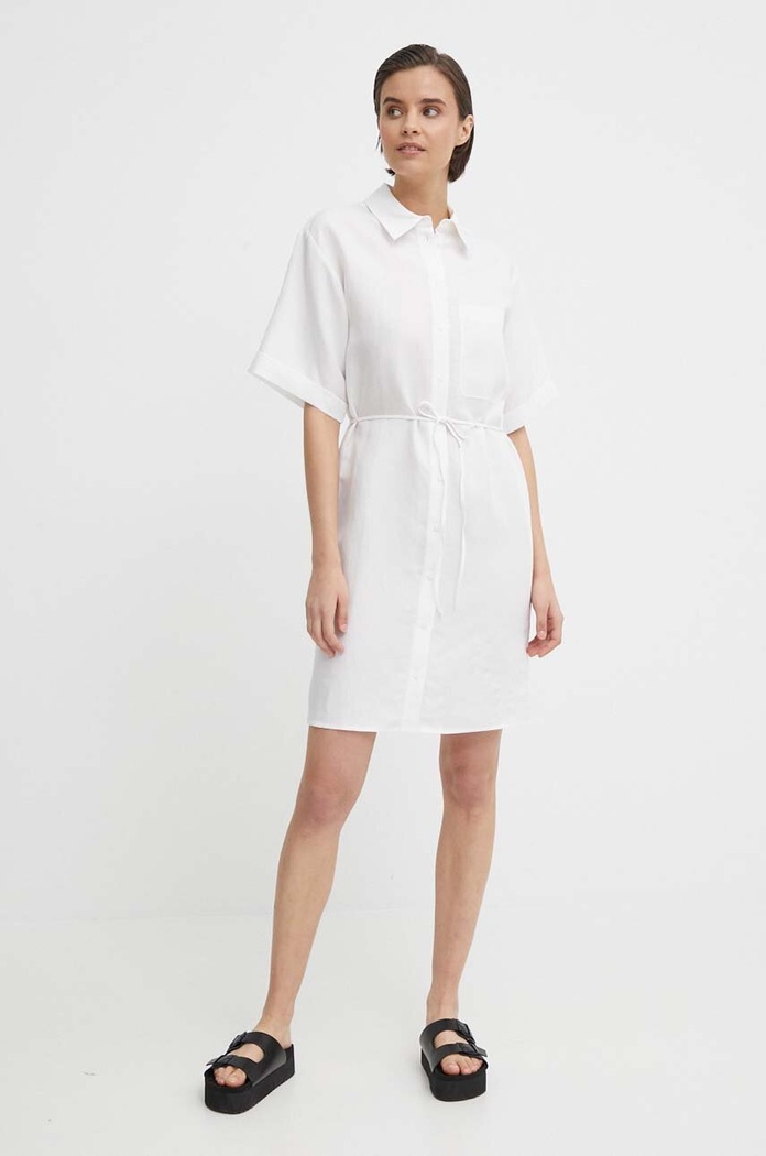 Šaty s příměsí lnu Calvin Klein bílá K20K206697