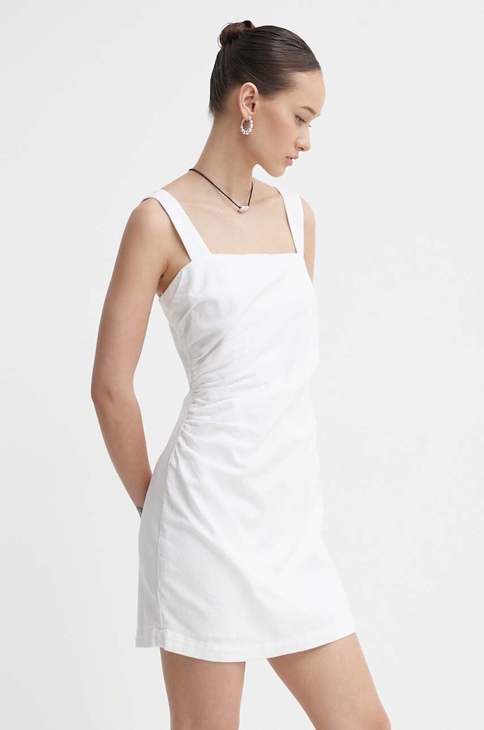 Lněné šaty Abercrombie & Fitch KI159.4021.100 bílá SS24