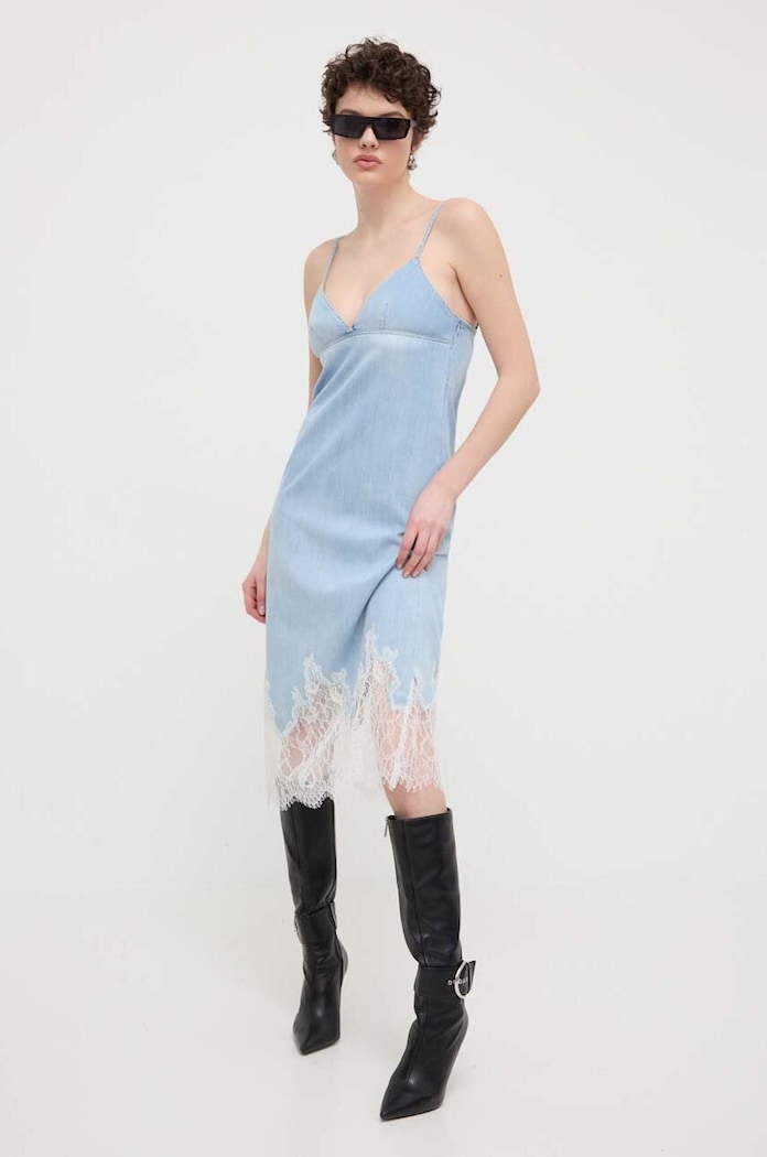 Diesel sukienka jeansowa DE-RUDE-S ABITO midi niebieski A12803.0JGAH