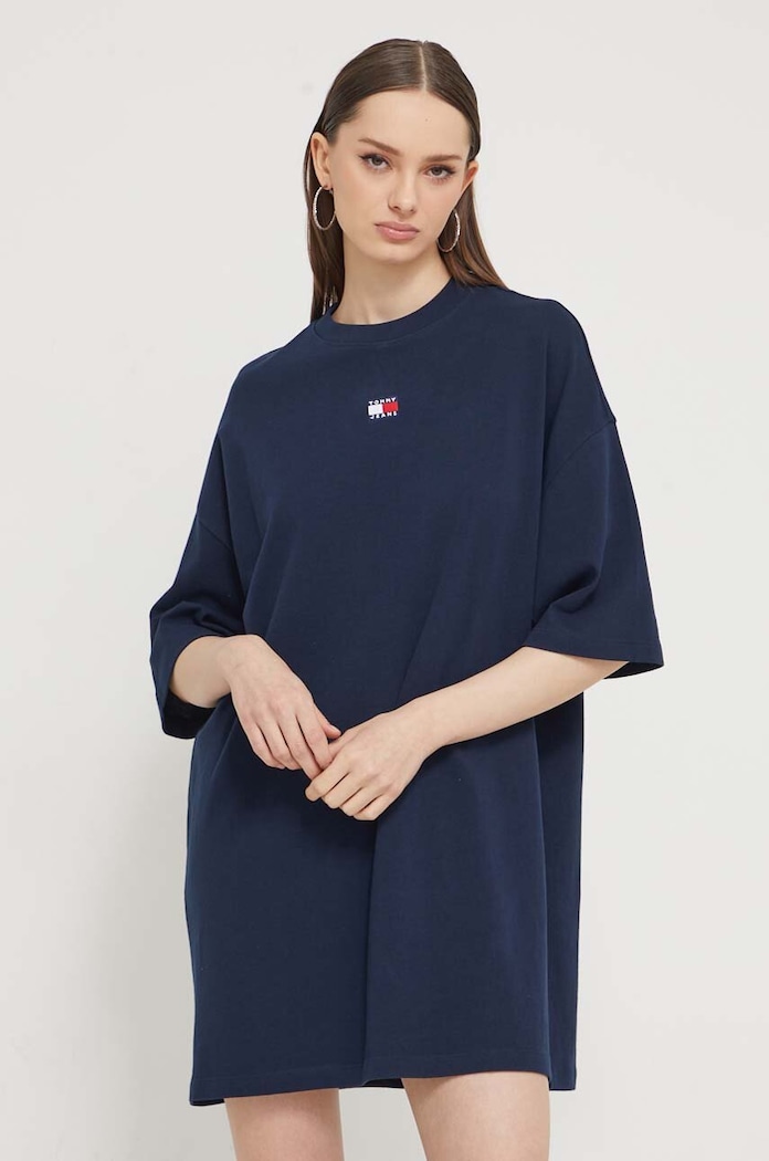 Βαμβακερό φόρεμα Tommy Jeans βαμβάκι σκούρο μπλε DW0DW18145