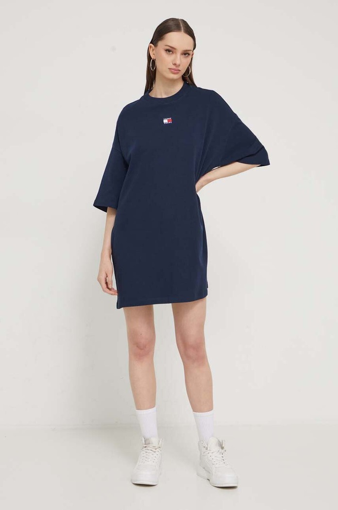 Βαμβακερό φόρεμα Tommy Jeans DW0DW18145 σκούρο μπλε SS24