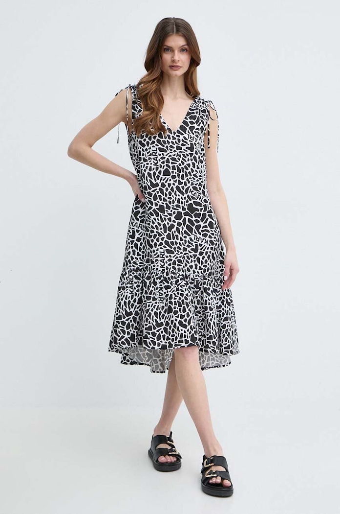Karl Lagerfeld rochie din in midi multicolor 241W1308