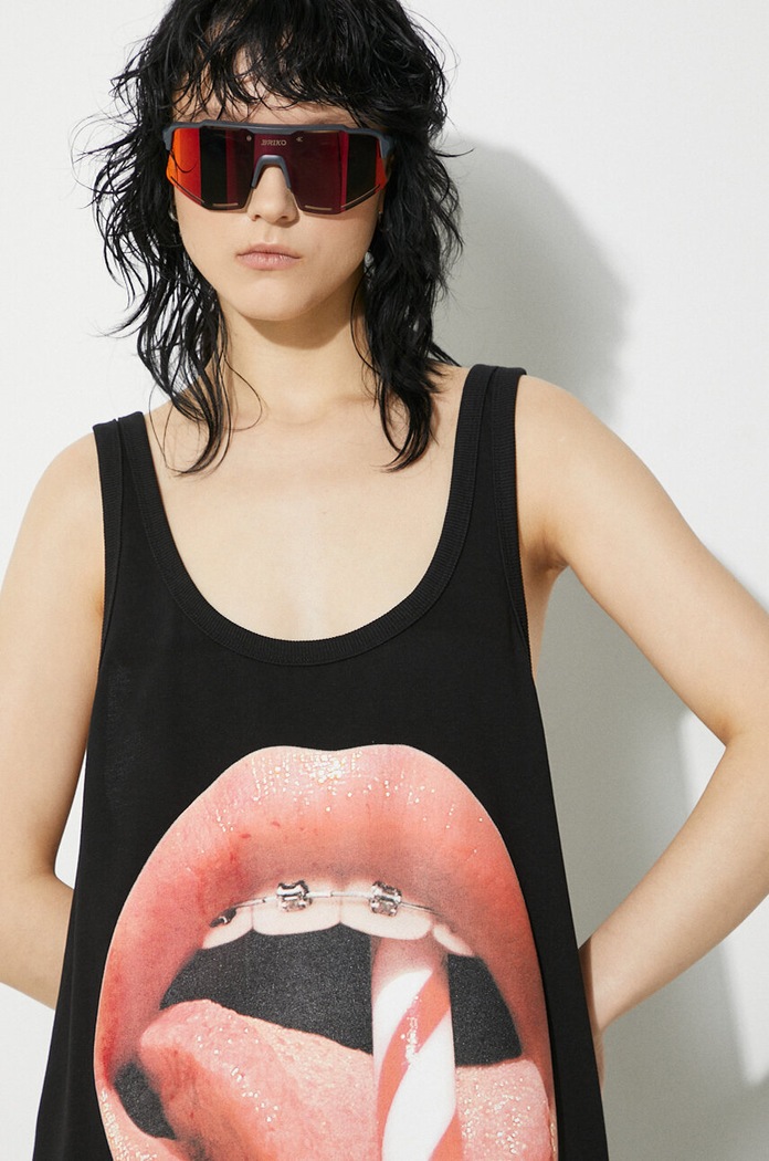 Pamučna haljina Fiorucci Mouth Print Tank Dress W01FPDTA111CO01BK01 crna
