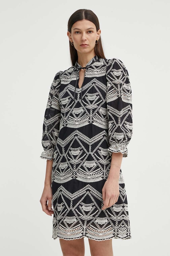 Bruuns Bazaar sukienka bawełniana ArvensisBBAbami dress trzy czwarte czarny BBW3919
