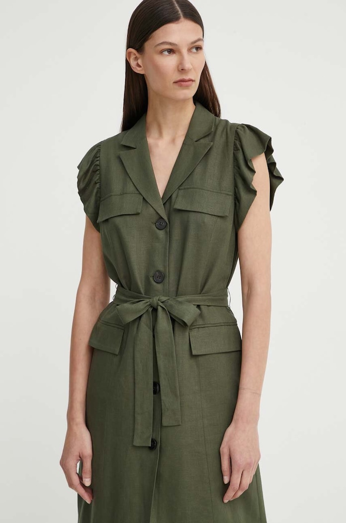 Šaty s prímesou ľanu Bruuns Bazaar OxalisBBGaia dress zelená BBW3939